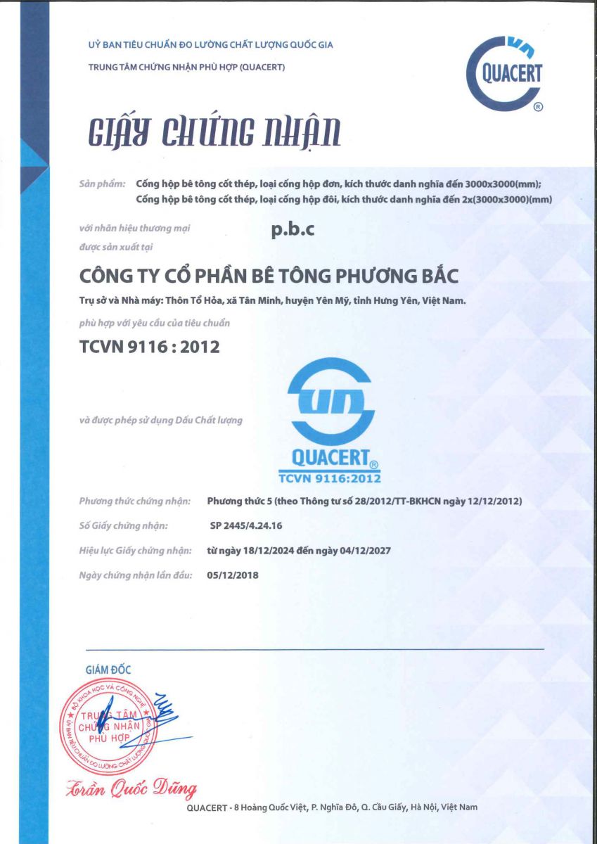 Chứng nhận phù hợp TCVN 9113:2012 (cống tròn)
