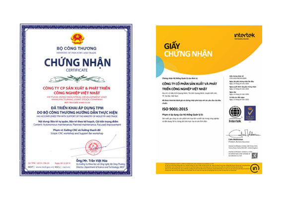 Chứng nhận, chứng chỉ - INDEMA - Công Ty CP Sản Xuất Và Phát Triển Công Nghiệp Việt Nhật