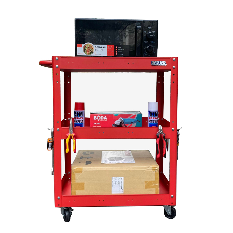 Xe đẩy 3 ngăn cao 980mm màu đỏ