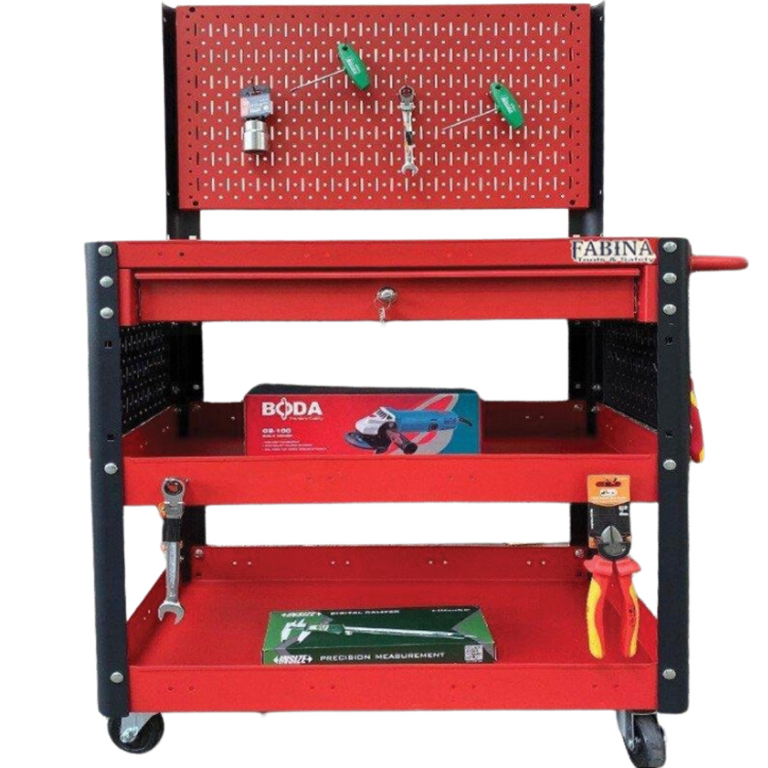 Kệ thép di động đa năng 1 hộc kéo vách lưới màu đỏ