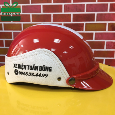 Mũ bảo hiểm nửa đầu trắng đỏ in logo - Quà Tặng Hà Thành - Công Ty TNHH Quà Tặng Hà Thành