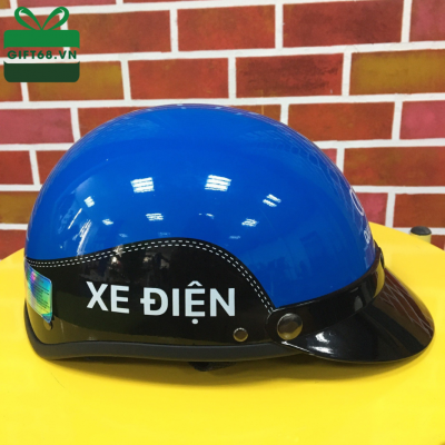 Mũ bảo hiểm nửa đầu xanh lam in logo - Quà Tặng Hà Thành - Công Ty TNHH Quà Tặng Hà Thành
