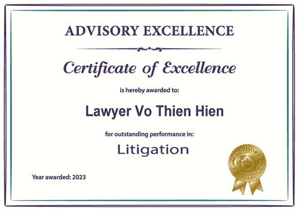 Lawyer Vo Thien Hien - Certificate - Apolo Lawyers - Công Ty Luật TNHH Apolo Lawyers