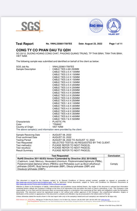 SGS - Dây Rút Nhựa QDH - Công Ty Cổ Phần Đầu Tư QDH