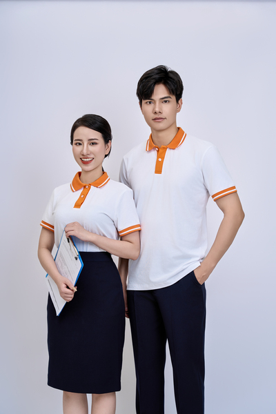 Áo polo trắng cổ cam - May Đồng Phục Sao Mai - Công Ty TNHH Thương Mại Sao Mai