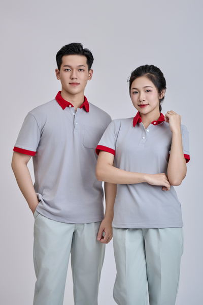 Áo polo xám cổ đỏ - May Đồng Phục Sao Mai - Công Ty TNHH Thương Mại Sao Mai