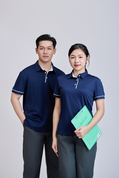 Áo polo xanh than viền trắng - May Đồng Phục Sao Mai - Công Ty TNHH Thương Mại Sao Mai