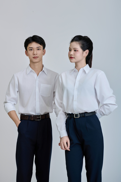 Áo somi cúc trắng + quần dài + chân váy xanh than đồng phục cấp 3 - May Đồng Phục Sao Mai - Công Ty TNHH Thương Mại Sao Mai