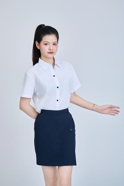 Áo somi cúc xanh than + chân váy đồng phục cấp 3 - May Đồng Phục Sao Mai - Công Ty TNHH Thương Mại Sao Mai