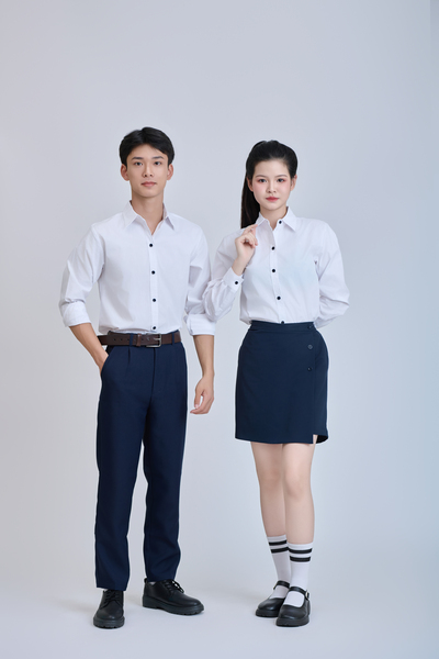 Áo somi cúc xanh than + quần dài + chân váy xanh than đồng phục cấp 3 - May Đồng Phục Sao Mai - Công Ty TNHH Thương Mại Sao Mai