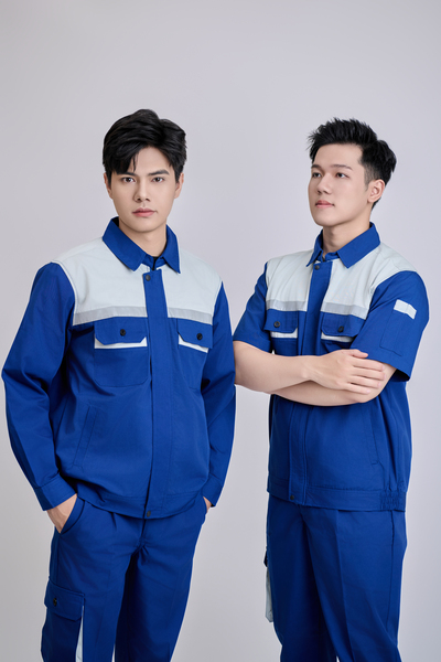 Bộ đồ bảo hộ lao động tay dài màu xanh biển - xám - May Đồng Phục Sao Mai - Công Ty TNHH Thương Mại Sao Mai