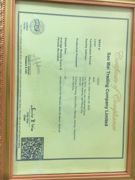 Giấy chứng nhận tuân thủ - May Đồng Phục Sao Mai - Công Ty TNHH Thương Mại Sao Mai