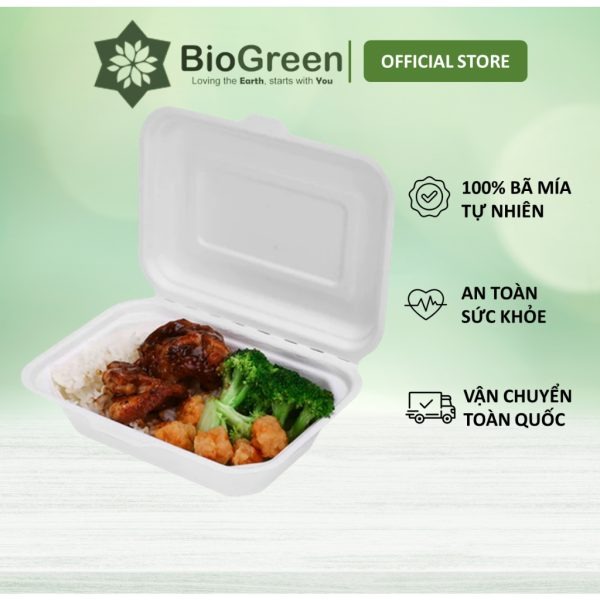 Hộp bã mía 1 ngăn đựng thức ăn có nắp 600ml