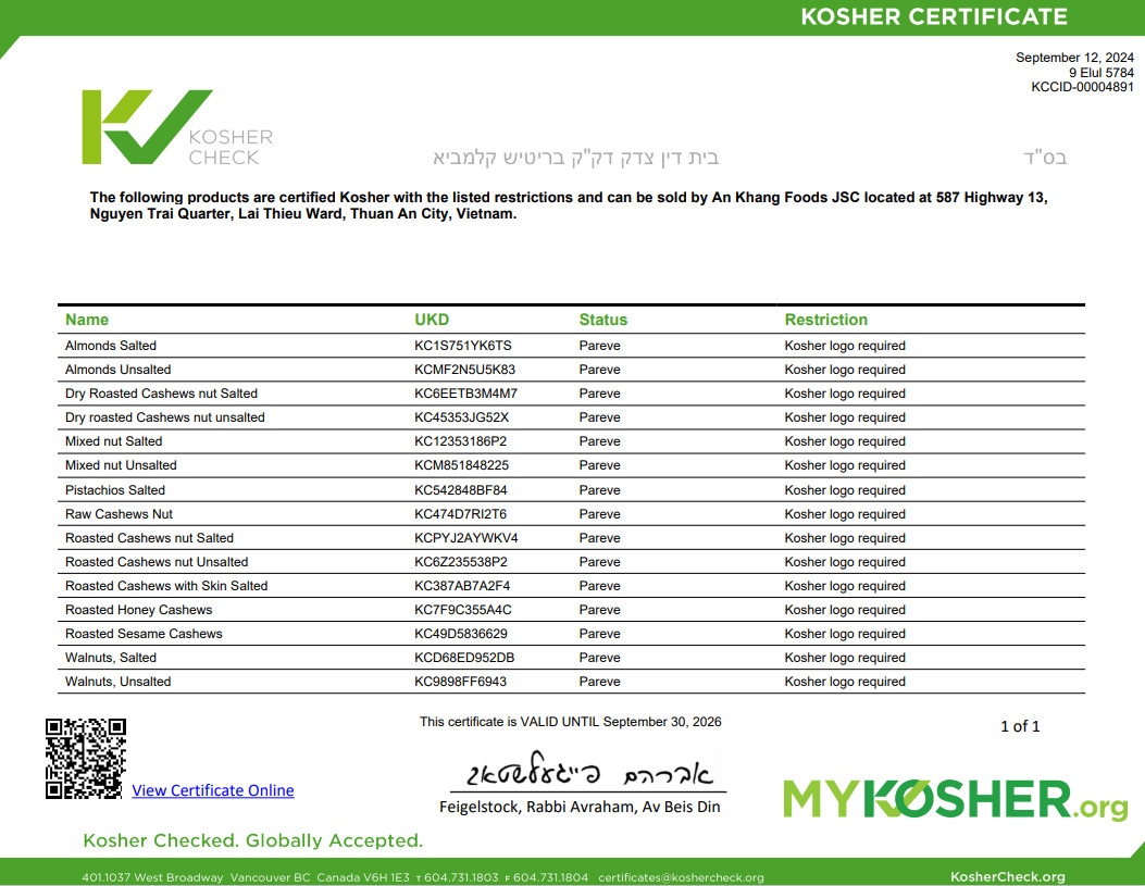 KOSHER - Hạt Dinh Dưỡng An Khang - Công Ty Cổ Phần Thực Phẩm An Khang