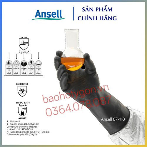 Găng tay chống hóa chất Ansell 87-118 - Bảo Hộ Lao Động Ty Gôn - Công ty TNHH An Toàn Lao Động Ty Gôn