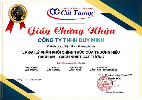 Chứng nhận đại lý phân phối - Tôn Duy Minh - Công Ty TNHH Duy Minh