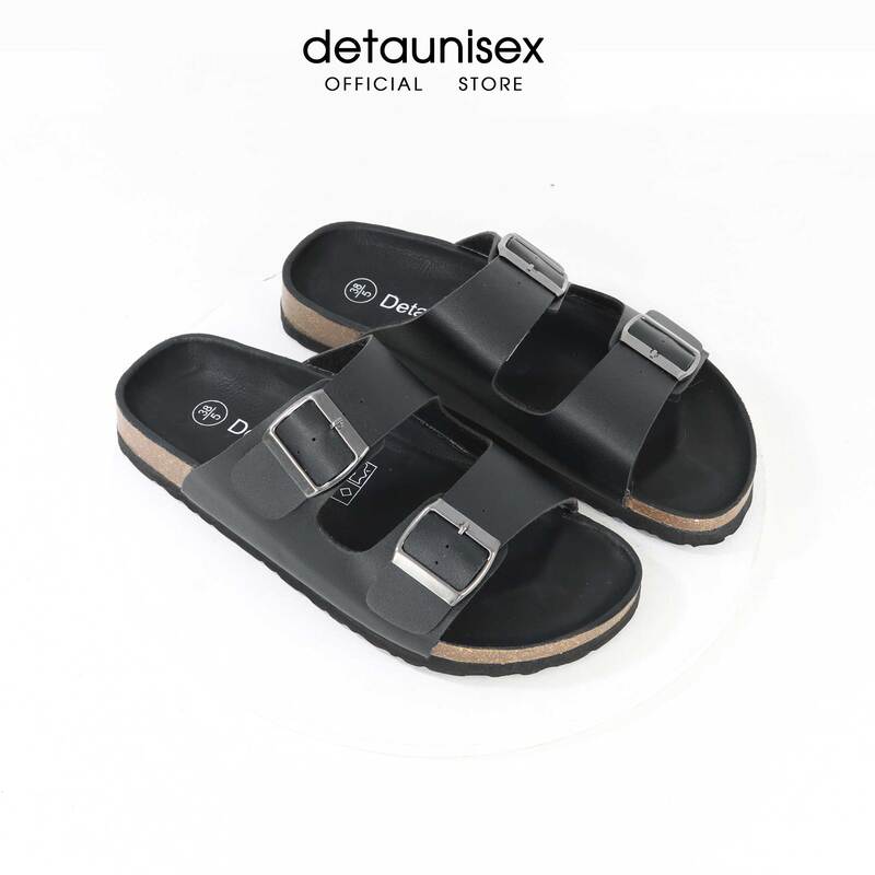 Dép đế trấu 2 khóa lót PU màu đen - Giày Dép Đế Trấu Sức Khỏe Detaunisex - Cơ Sở Sản Xuất Kinh Doanh Giày Dép Đế Trấu Detaunisex