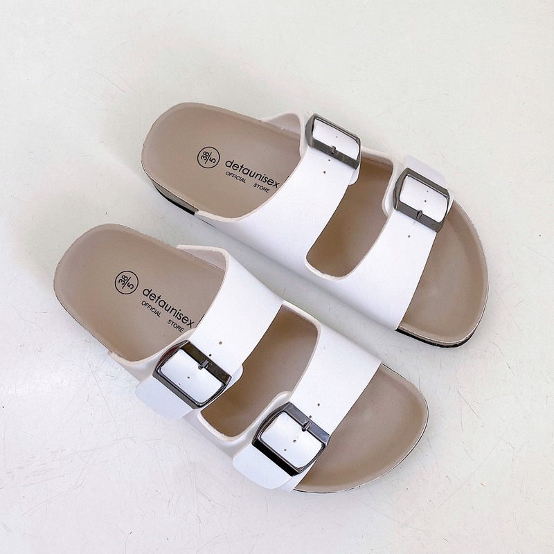 Dép đế trấu 2 khóa lót PU màu trắng - Giày Dép Đế Trấu Sức Khỏe Detaunisex - Cơ Sở Sản Xuất Kinh Doanh Giày Dép Đế Trấu Detaunisex