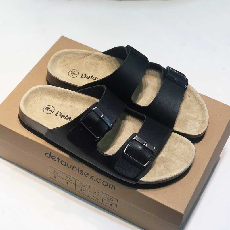 Dép đế trấu 2 khóa màu đen - Giày Dép Đế Trấu Sức Khỏe Detaunisex - Cơ Sở Sản Xuất Kinh Doanh Giày Dép Đế Trấu Detaunisex