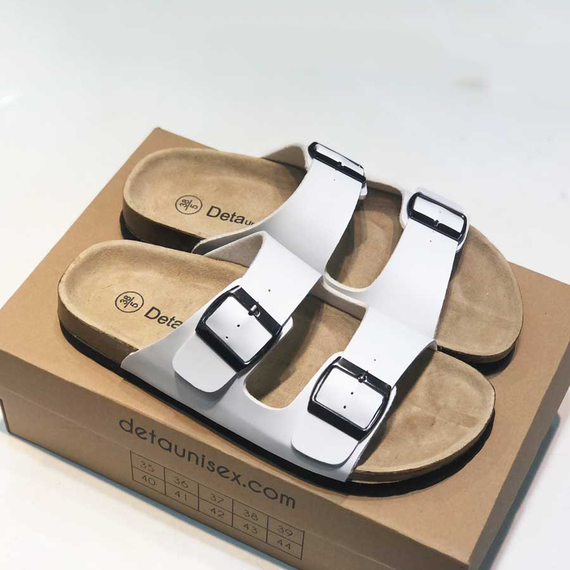 Dép đế trấu 2 khóa màu trắng - Giày Dép Đế Trấu Sức Khỏe Detaunisex - Cơ Sở Sản Xuất Kinh Doanh Giày Dép Đế Trấu Detaunisex