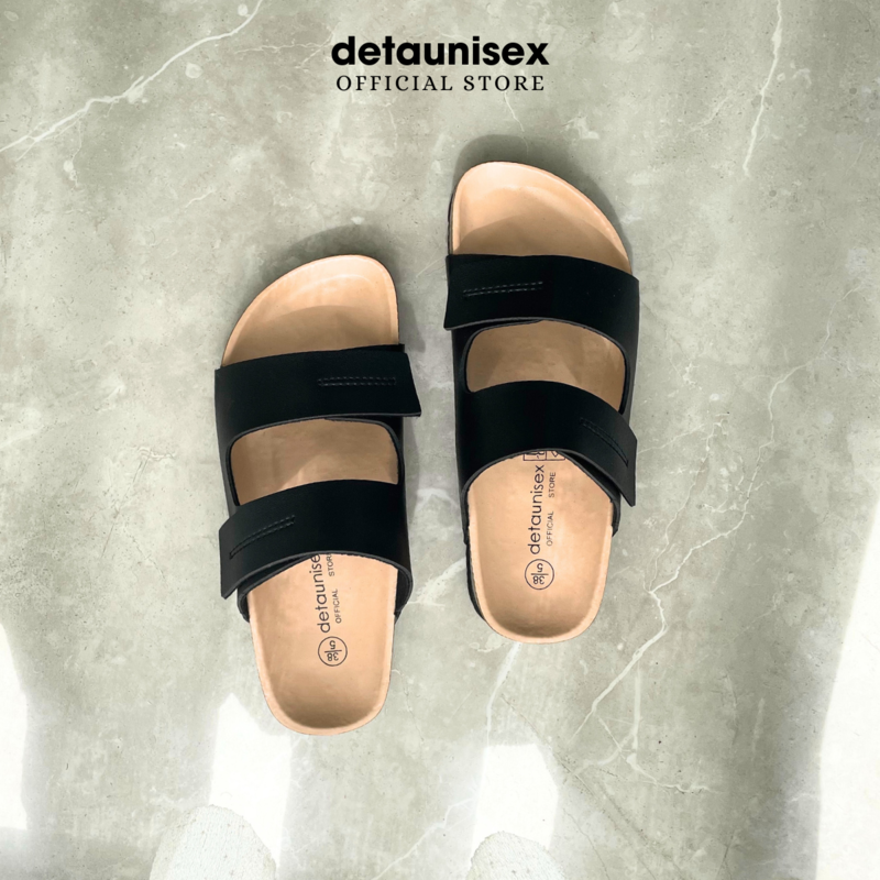 Dép đế trấu 2 khóa lót PU màu đen - Giày Dép Đế Trấu Sức Khỏe Detaunisex - Cơ Sở Sản Xuất Kinh Doanh Giày Dép Đế Trấu Detaunisex