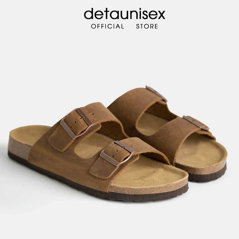 Dép đế trấu da bò 2 khóa màu nâu - Giày Dép Đế Trấu Sức Khỏe Detaunisex - Cơ Sở Sản Xuất Kinh Doanh Giày Dép Đế Trấu Detaunisex