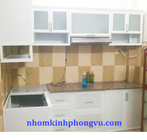 Tủ bếp nhôm kính trắng sơn tĩnh điện TBNK09 - Nhôm Kính Phong Vũ - Công Ty TNHH SX - DV - TM Phong Vũ