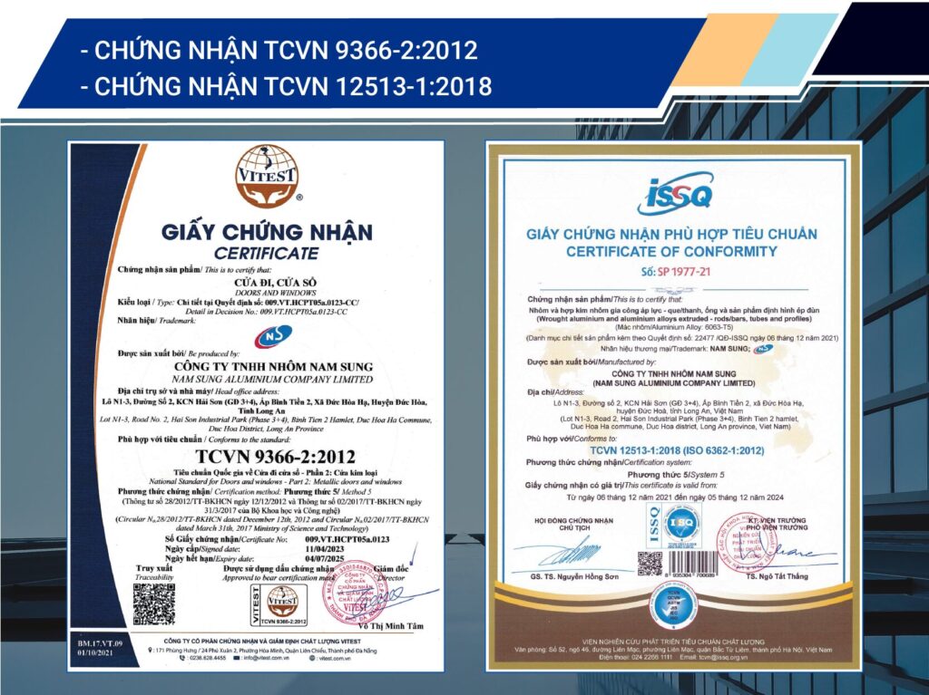 Chứng nhận TCVN - Nhôm Nam Sung - Công Ty TNHH Nhôm Nam Sung