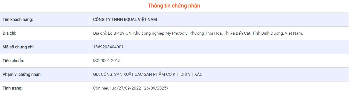  - Cơ Khí EQUAL - Công Ty TNHH EQUAL Việt Nam