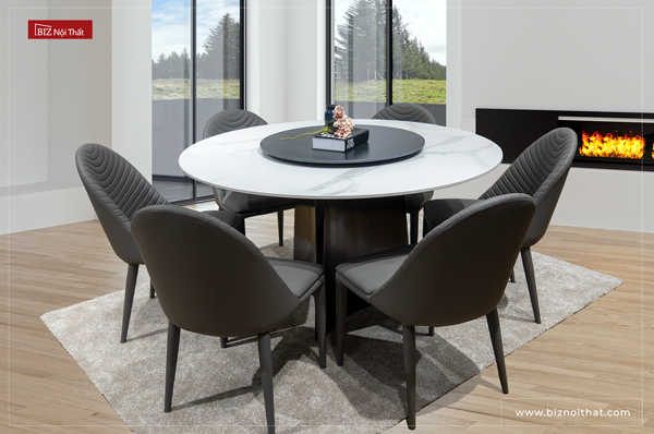 Bàn ăn mặt đá Marble hình tròn loại mạ Crome cao cấp D9160