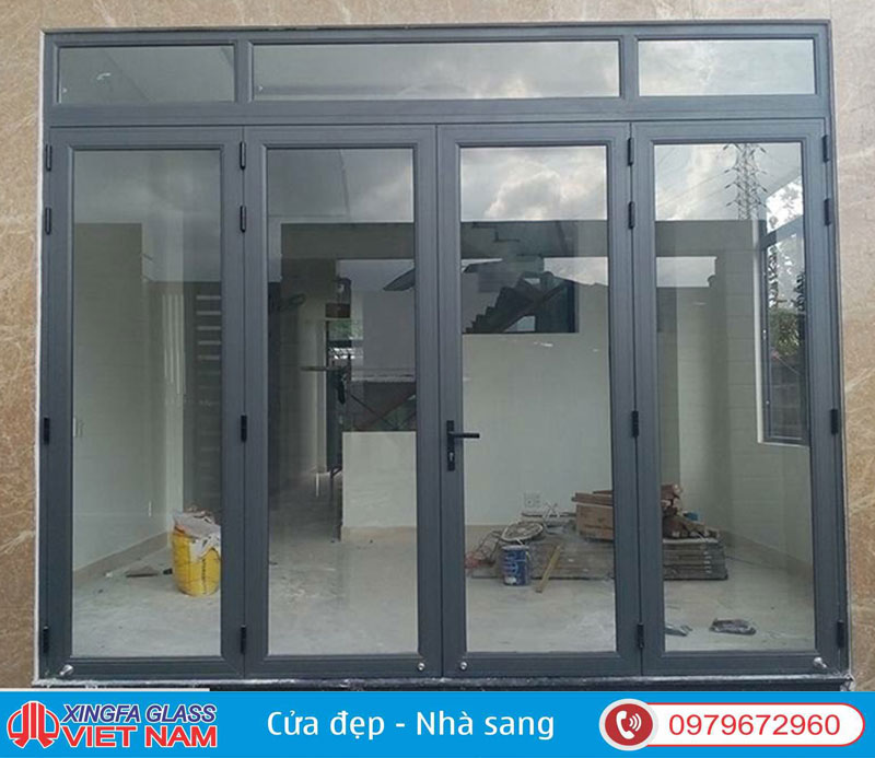 Cửa đi 4 cánh mở quay nhôm PMA màu ghi - Cửa Nhôm Xingfa Glass - Công Ty Cổ Phần Xingfa Glass Việt Nam