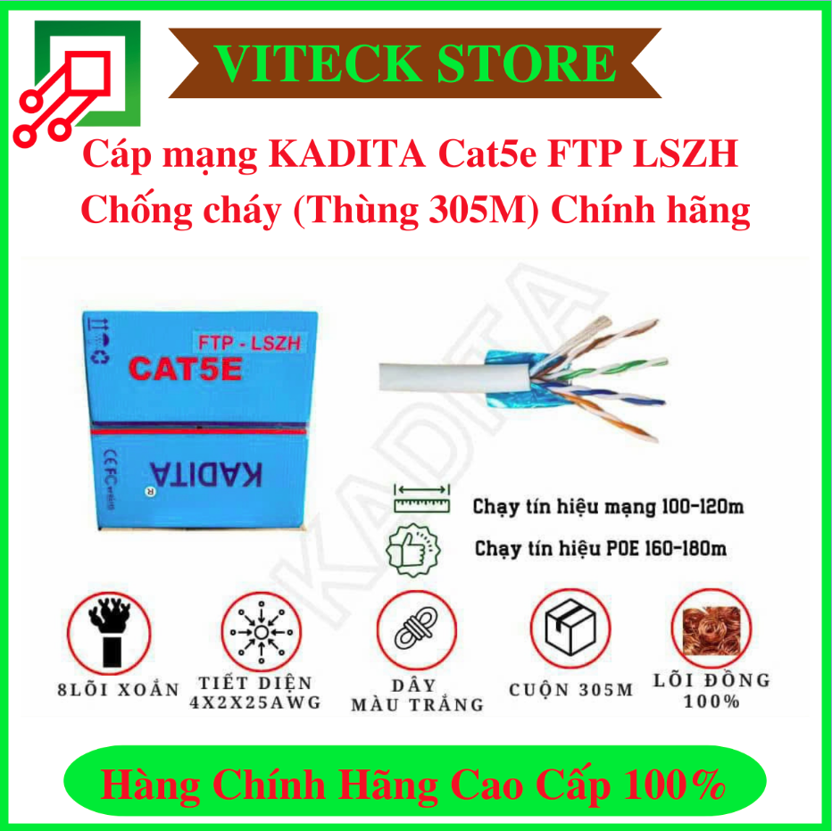 Cáp mạng KADITA Cat5e FTP LSZH Chống cháy, chống nhiễu (Thùng 305M) - Thiết Bị An Ninh An Toàn VITECK - Công Ty TNHH Giải Pháp Công Nghệ VITECK