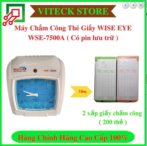 Máy chấm công thẻ giấy WISE EYE WSE-7500A (Có pin sạc) - Thiết Bị An Ninh An Toàn VITECK - Công Ty TNHH Giải Pháp Công Nghệ VITECK