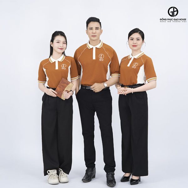 Áo đồng phục nhà hàng phê la nâu trầm ấm hiện đại