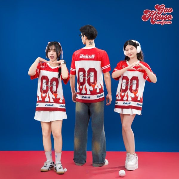 Áo lớp thể thao cổ v màu đỏ – trắng
