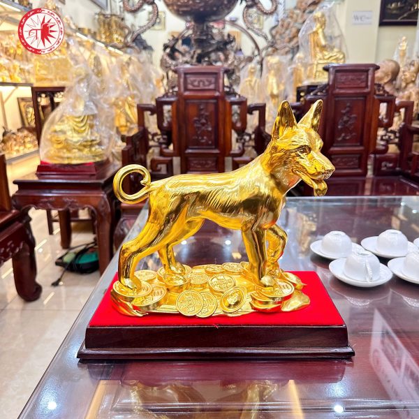 Tượng đồng chó dát vàng 24k