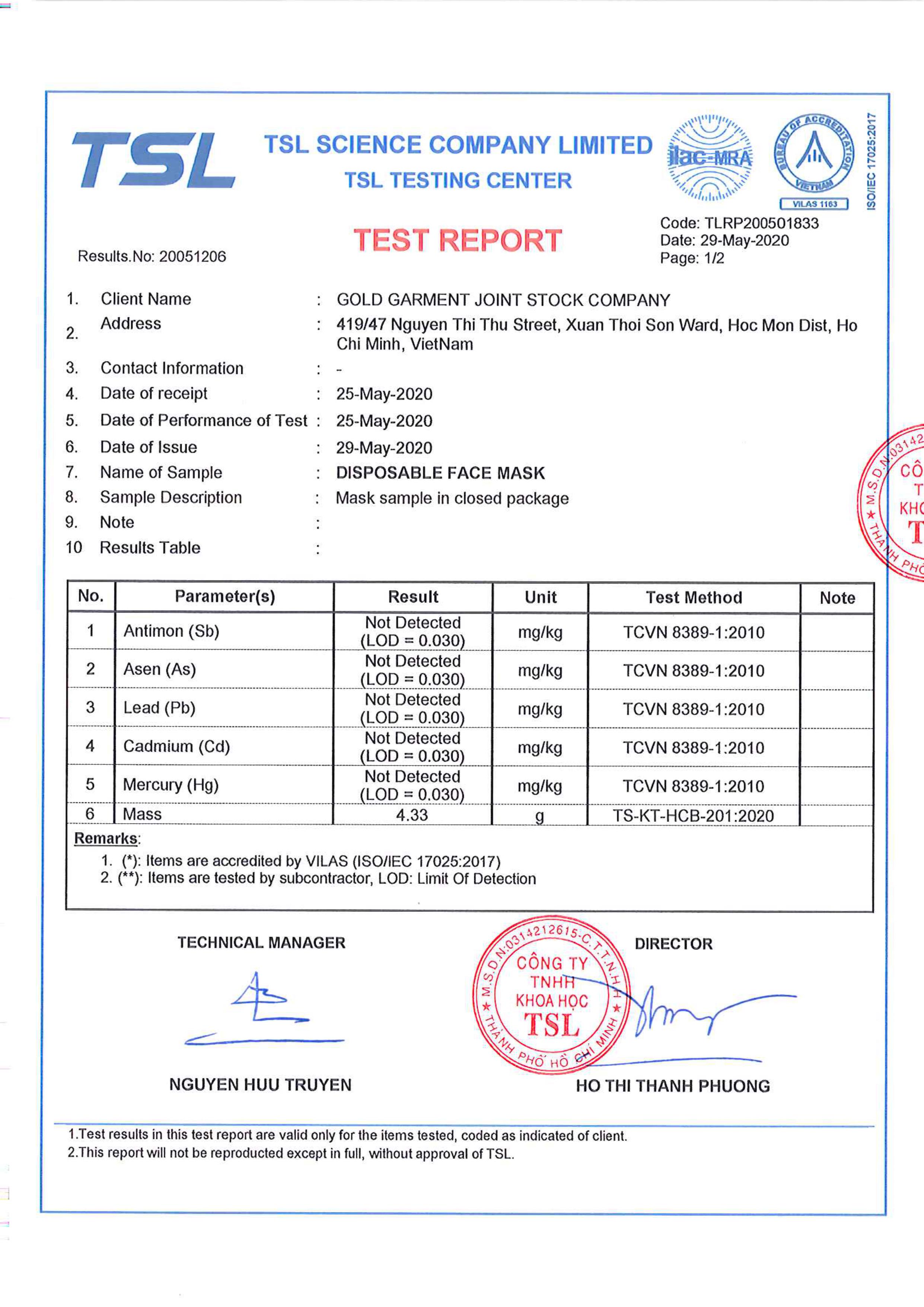 Chứng chỉ chất lượng sản phẩm