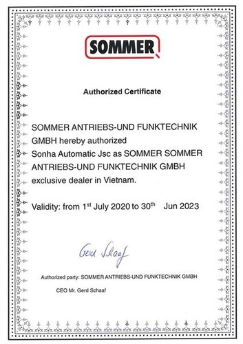 Sommer - Cửa Cổng Tự Động Golden Việt - Công Ty Cổ Phần Golden Việt