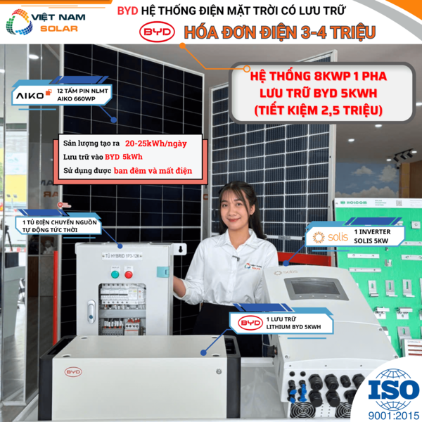 Lắp BYD hệ thống điện mặt trời 8kwp lưu trữ 5kwh - Điện Năng Lượng Mặt Trời Việt Nam Solar - Công Ty TNHH Việt Nam Solar