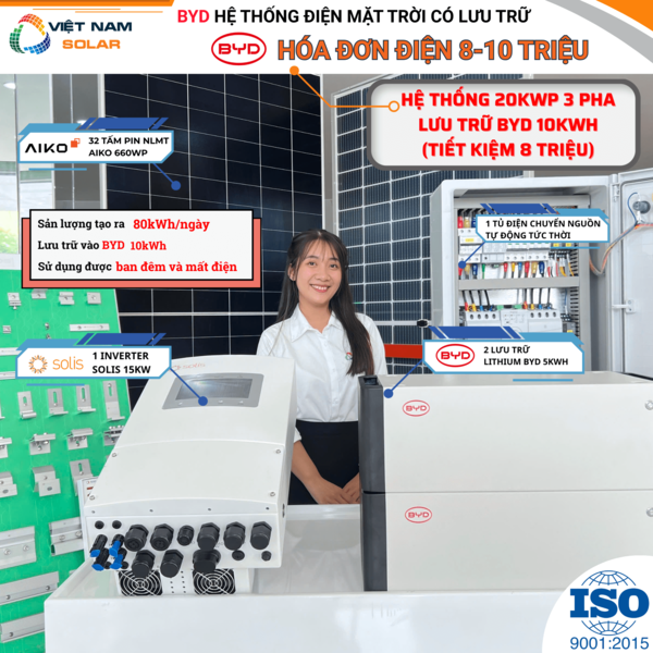 Lắp BYD hệ thống điện mặt trời 20kwp lưu trữ 10kwh - Điện Năng Lượng Mặt Trời Việt Nam Solar - Công Ty TNHH Việt Nam Solar