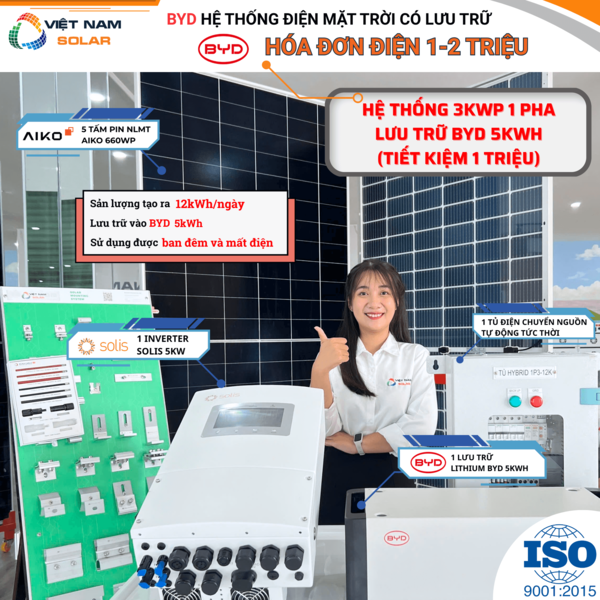 Lắp BYD hệ thống điện nặt trời 3kwp lưu trữ 5kwh - Điện Năng Lượng Mặt Trời Việt Nam Solar - Công Ty TNHH Việt Nam Solar