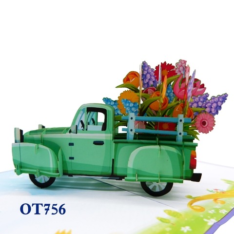 Thiệp 3D hình xe chở hoa