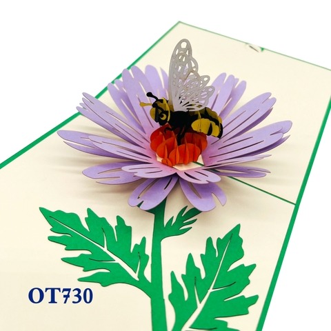 Thiệp 3D hình hoa cúc tím và ong