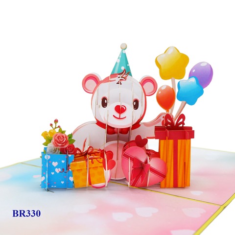 Thiệp 3D sinh nhật hình gấu dễ thương
