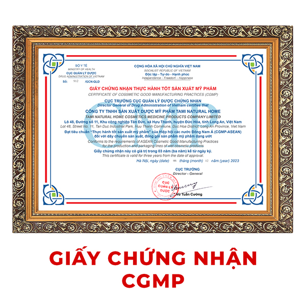 Giấy chứng nhận CGMP - Gia Công Mỹ Phẩm Tami Natural Home - Công Ty TNHH Sản Xuất Dược Mỹ Phẩm Tami Natural Home