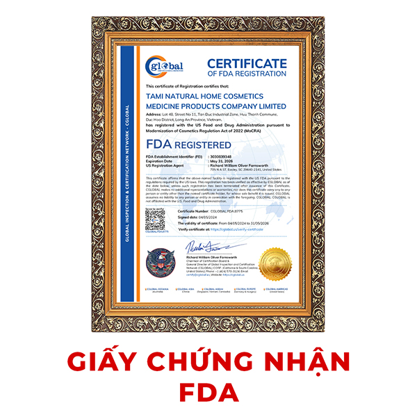 Giấy chứng nhận FDA - Gia Công Mỹ Phẩm Tami Natural Home - Công Ty TNHH Sản Xuất Dược Mỹ Phẩm Tami Natural Home