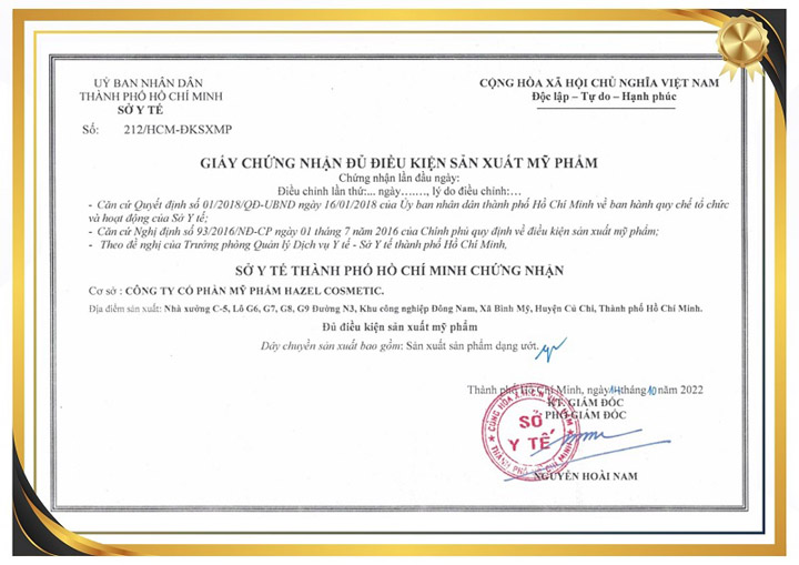 Giấy chứng nhận đủ điều kiện sản xuất mỹ phẩm