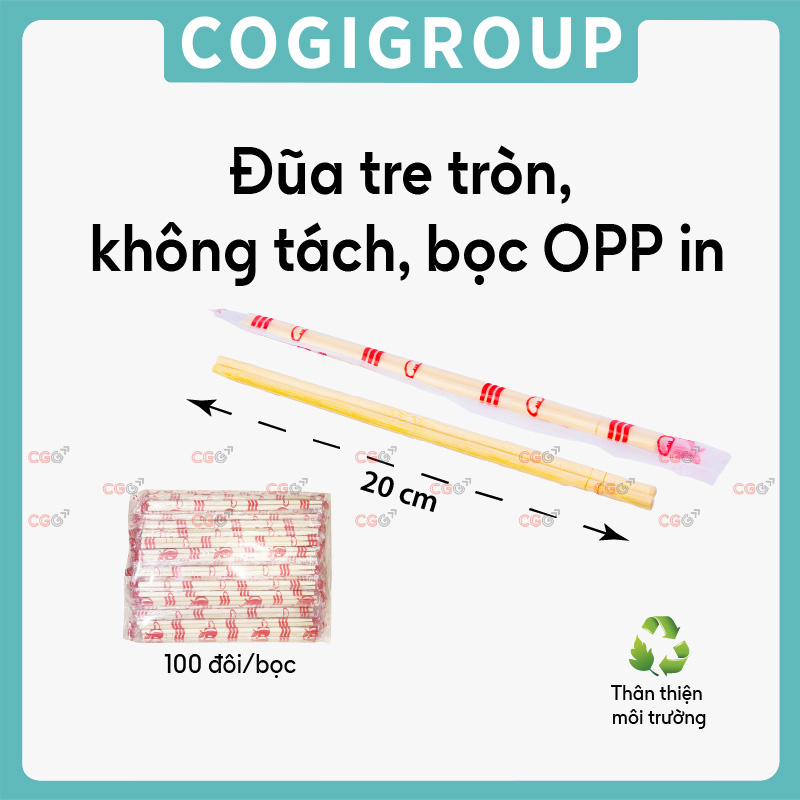 Đũa tre tròn, không tách, bọc OPP in