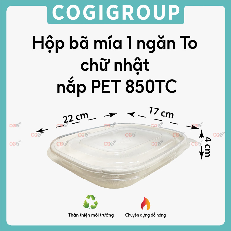 Hộp bã mía 1 ngăn nắp PET 850TC