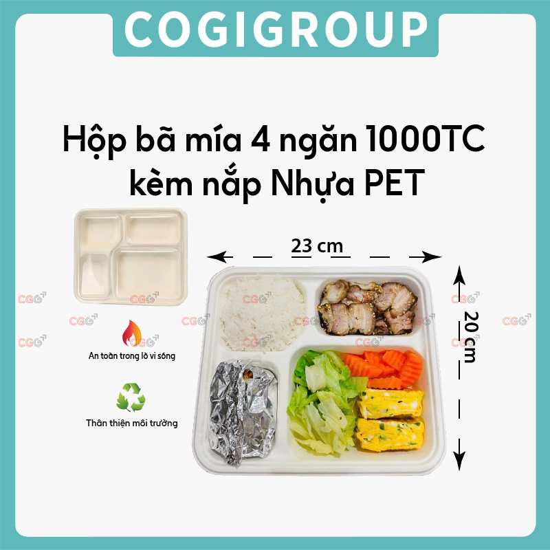 Hộp bã mía 4 ngăn 1000TC